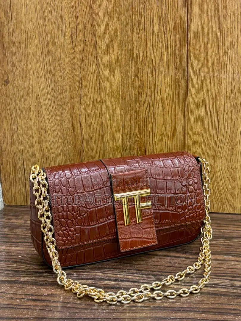 Tom Ford Croc-Embossed Premium Leather Shoulder Bag