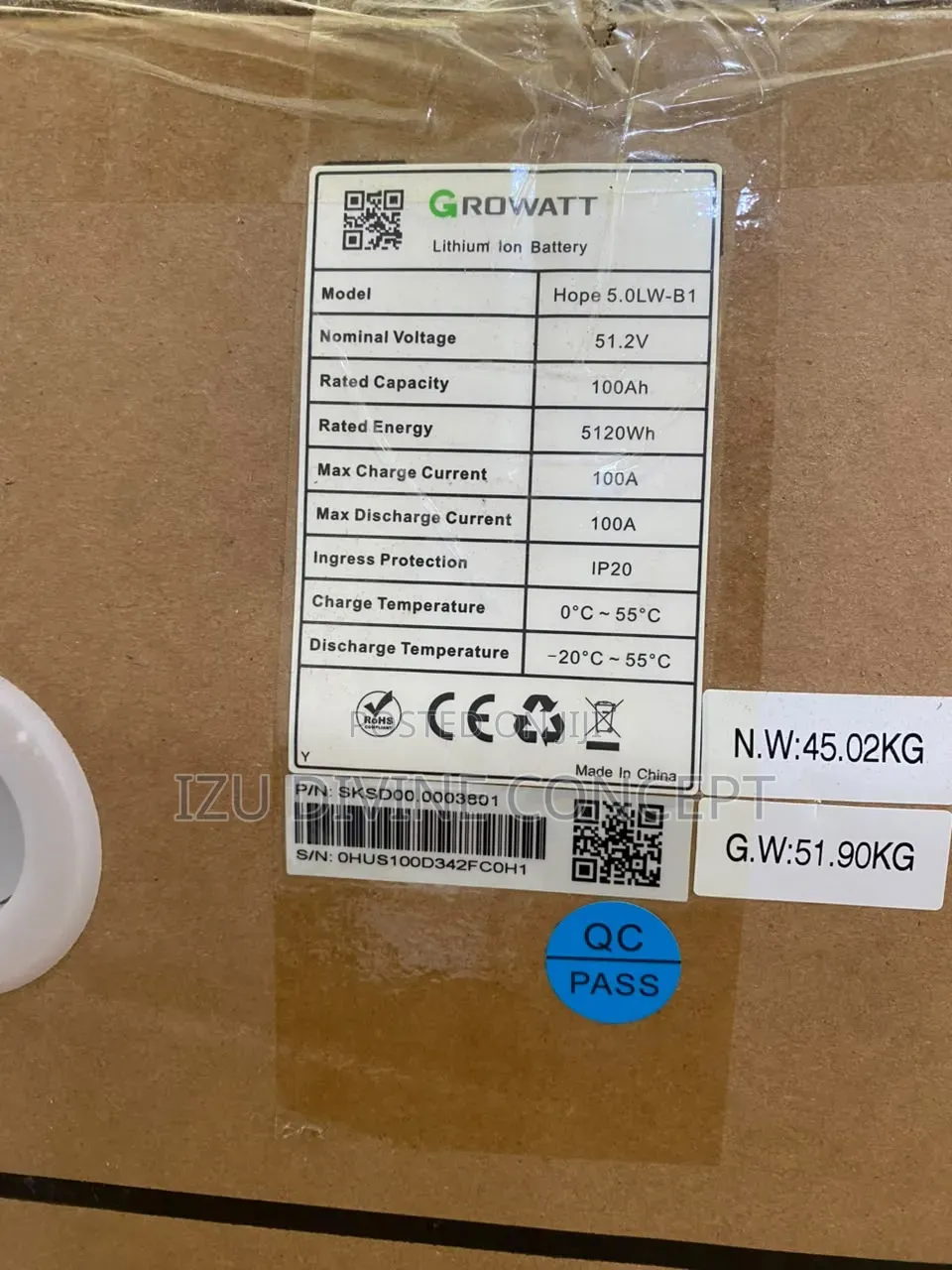 5kwh 5.12v Growatt Lithium Ion Battery