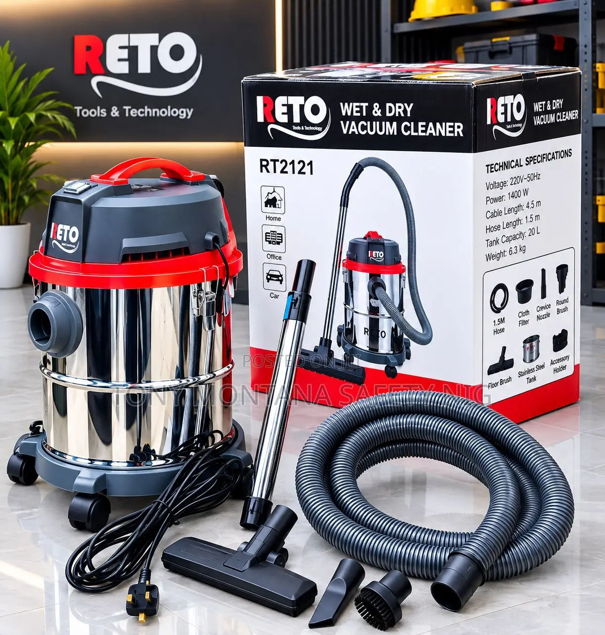 RETO RT2121 20L 1400W Wet Dry Vacuum Cleaner