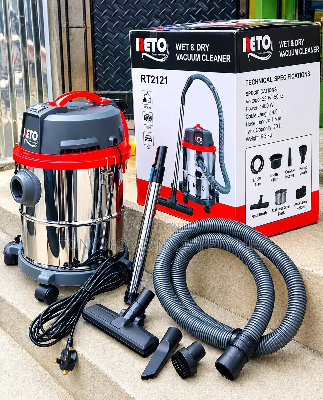 RETO RT2121 20L 1400W Wet Dry Vacuum Cleaner