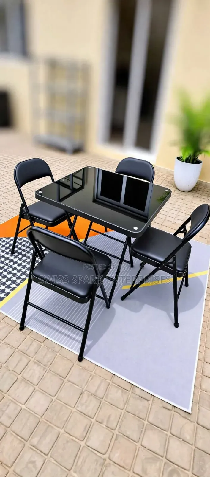 4-Seater Foldable Glass Dining Table + 4 Padded Chairs Space Saving