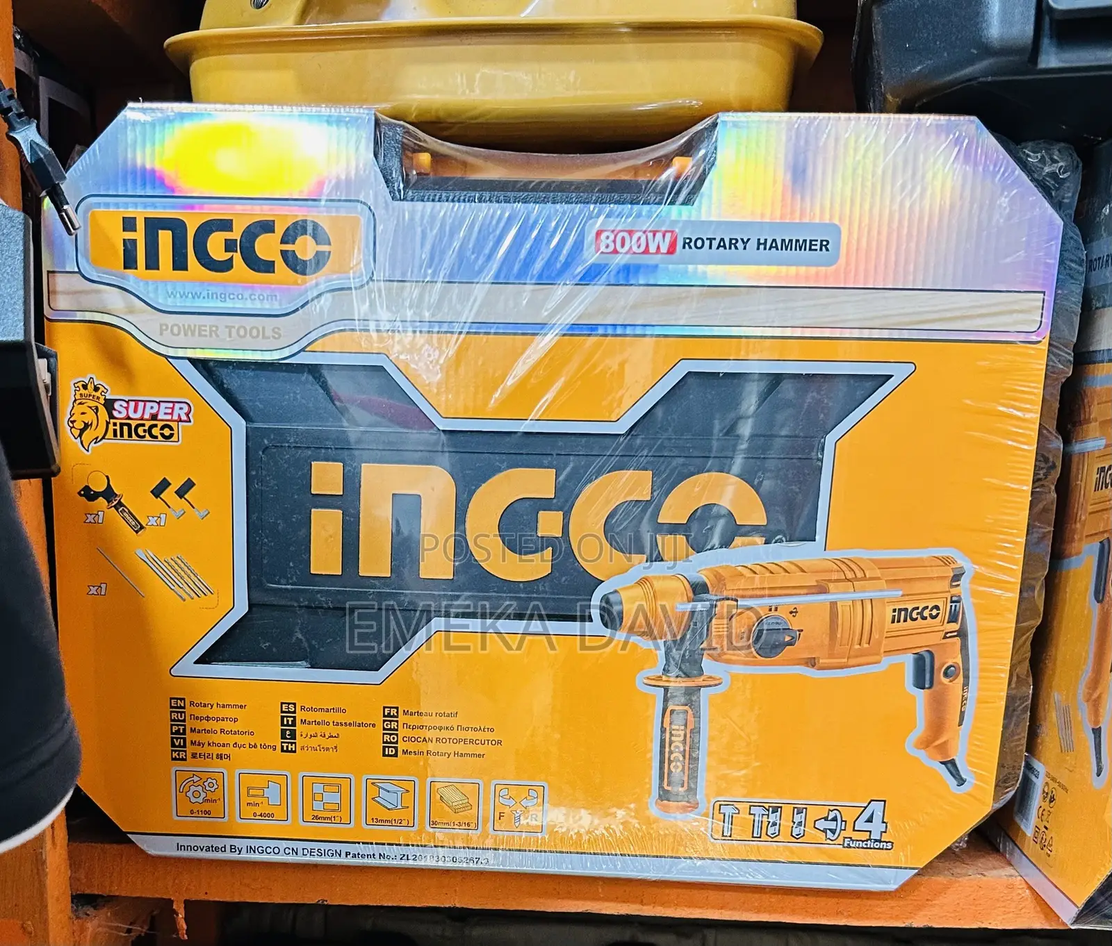 Ingco 800W Rotary Hammer Drill (Model RGH9028).