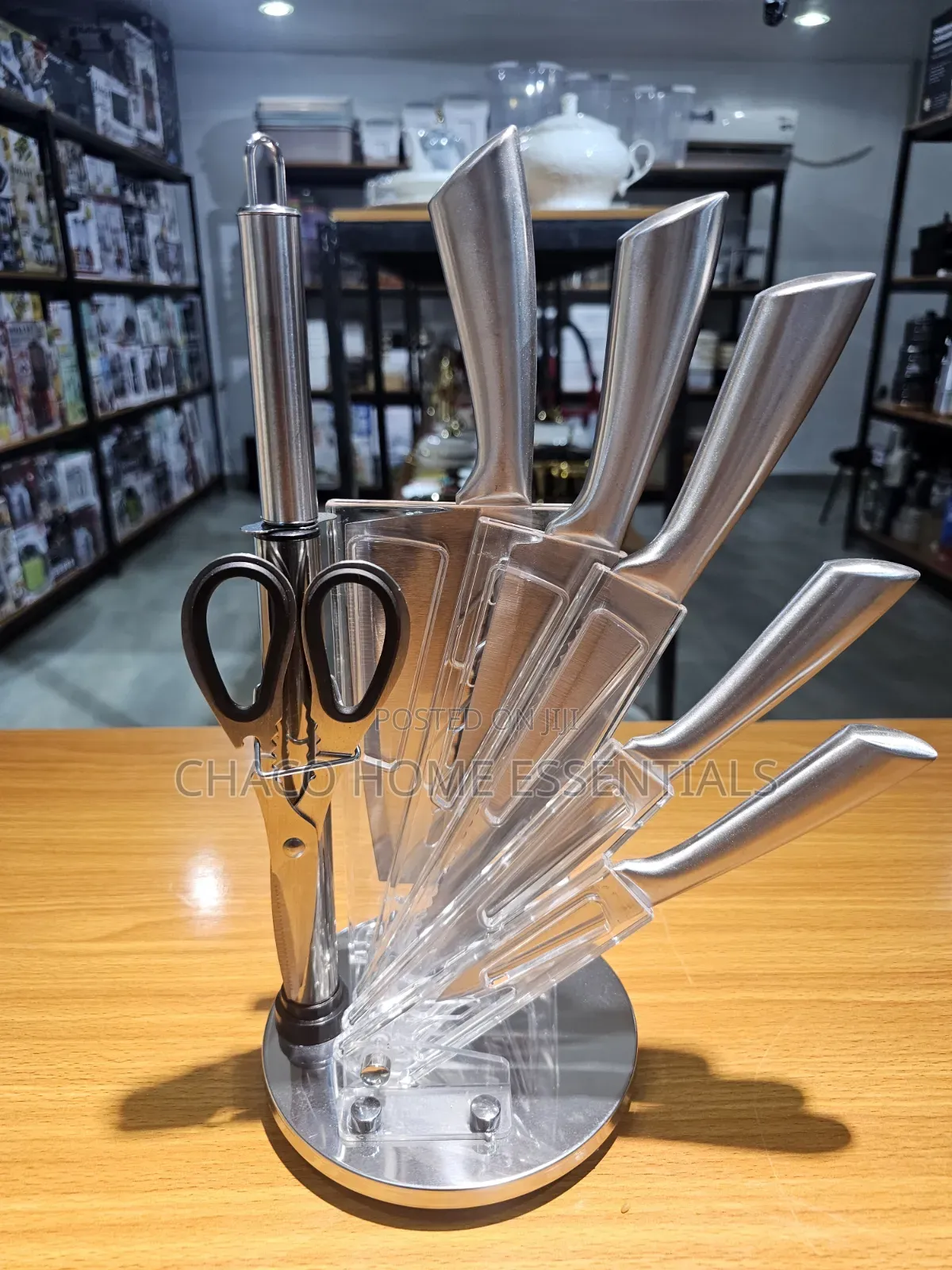8-Piece Stainless Steel Knife Set With Acrylic Rotating Stand