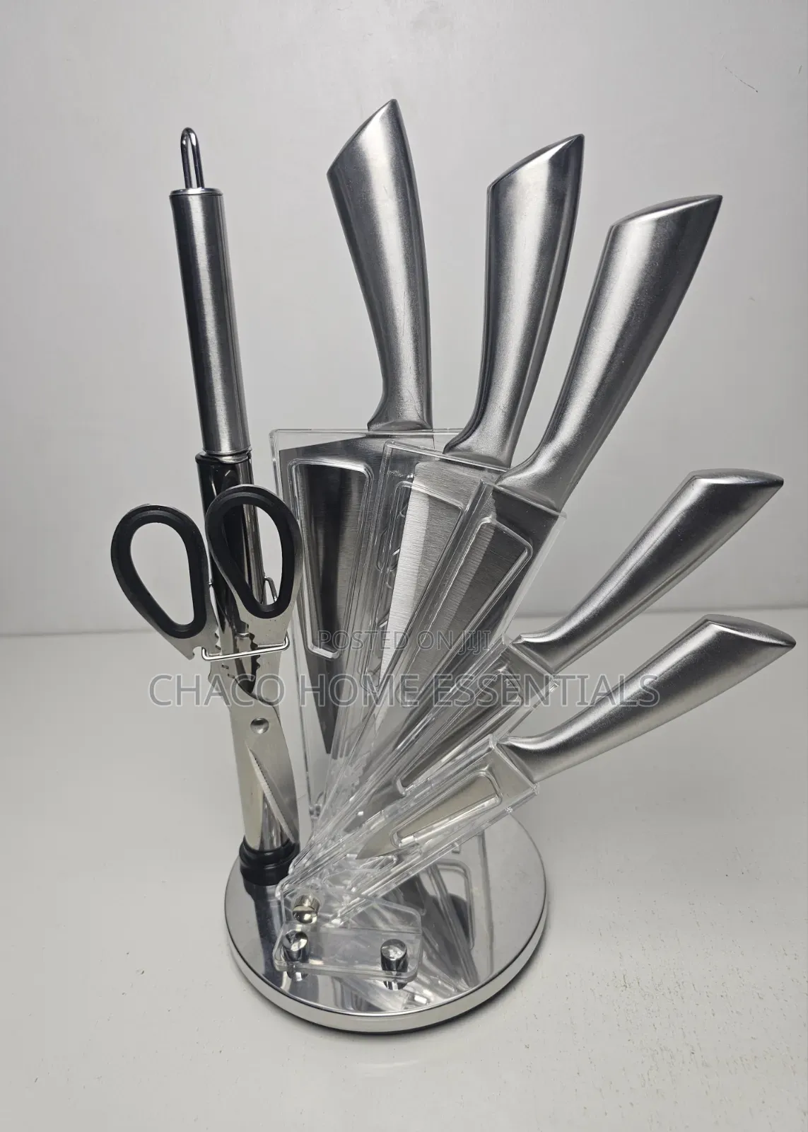 8-Piece Stainless Steel Knife Set With Acrylic Rotating Stand