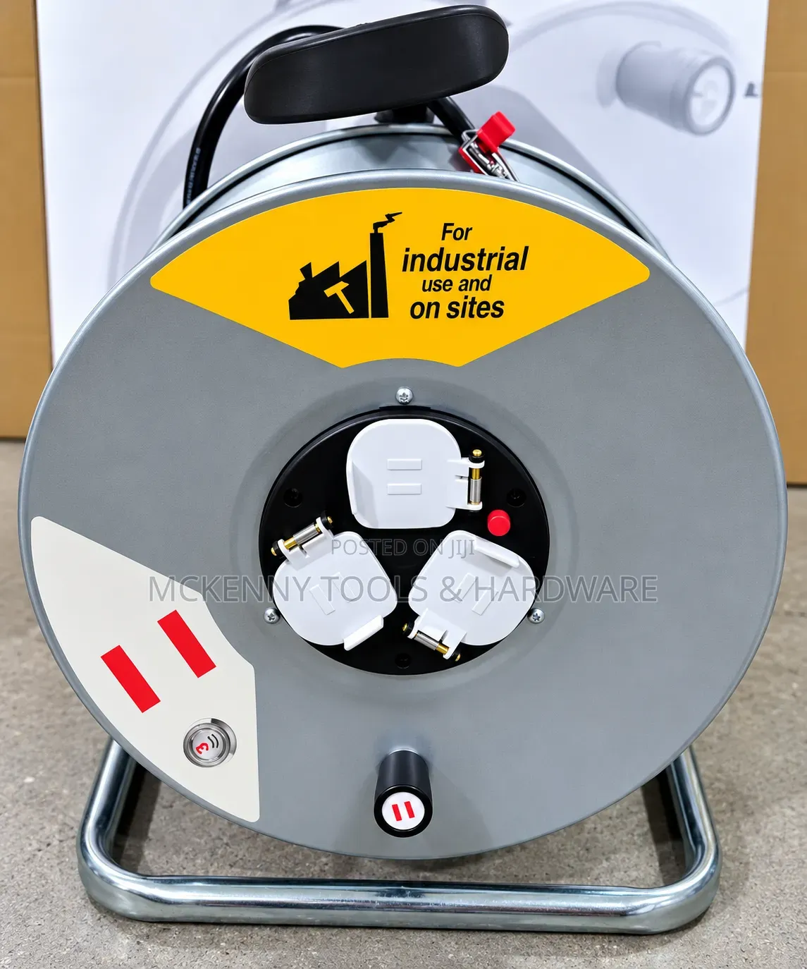 Heavy Duty Industrial Extension Cable Reel – 50M, 3-Way Socket