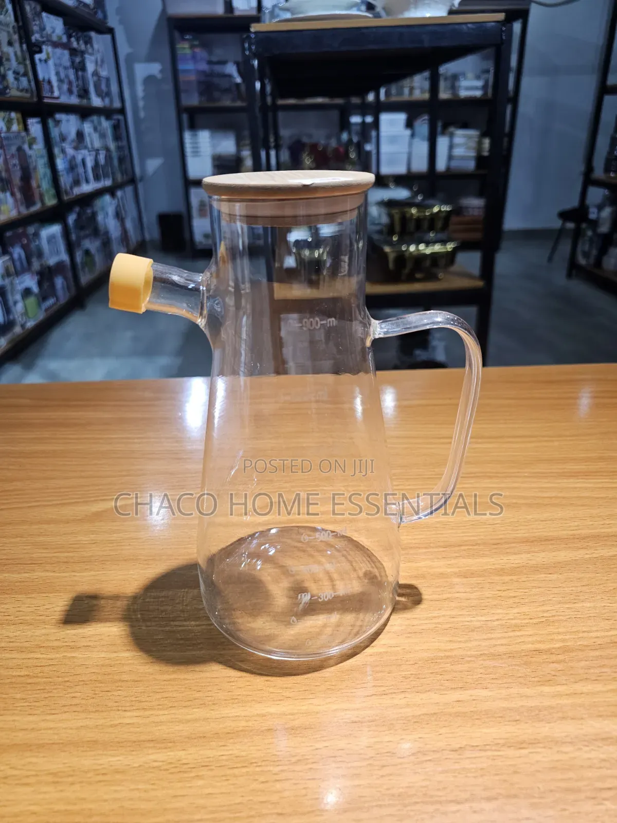 900ml Glass Oil Dispenser Bottle With Measurement Scale Bamboo Lid