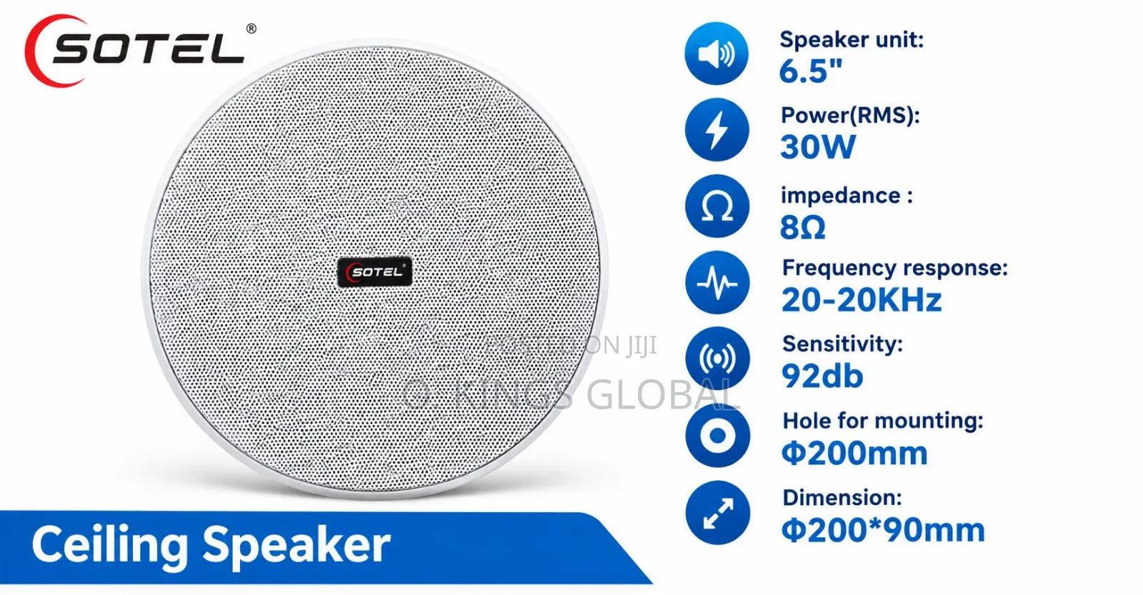 SOTEL 6.5" 30w Bluetooth Single Ceiling Speaker – 30W RMS