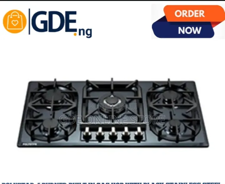 Polystar 5 Butrner Inbuilt Gas Hob With Black Stainless Steel
