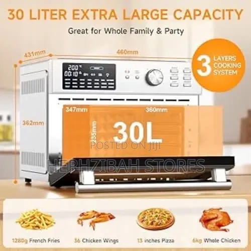 Voscos 30L Air Fryer Oven Dehydrator Toaster Grill Large Capacity