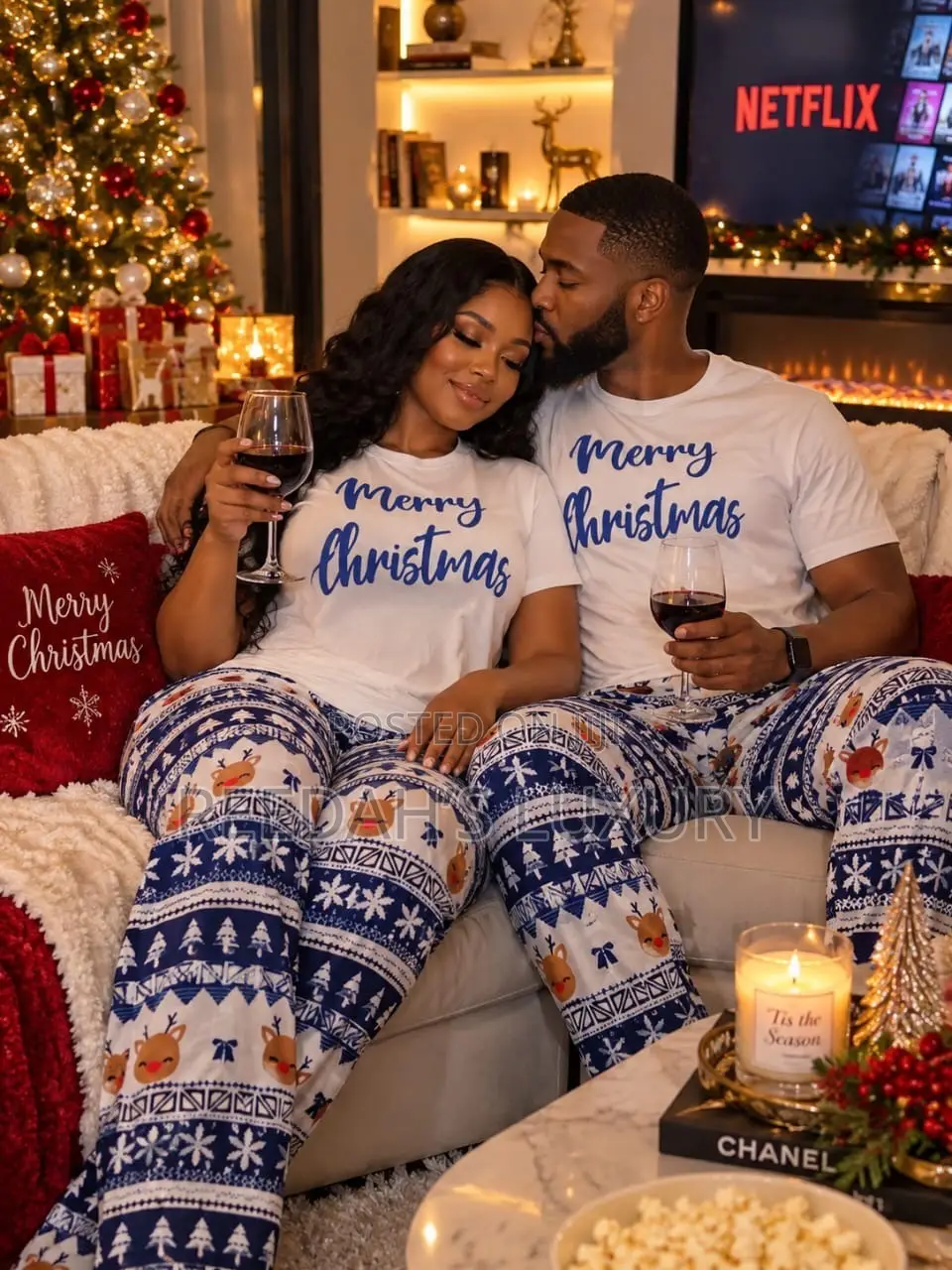 Festive Christmas Matching Couple's Pajamas