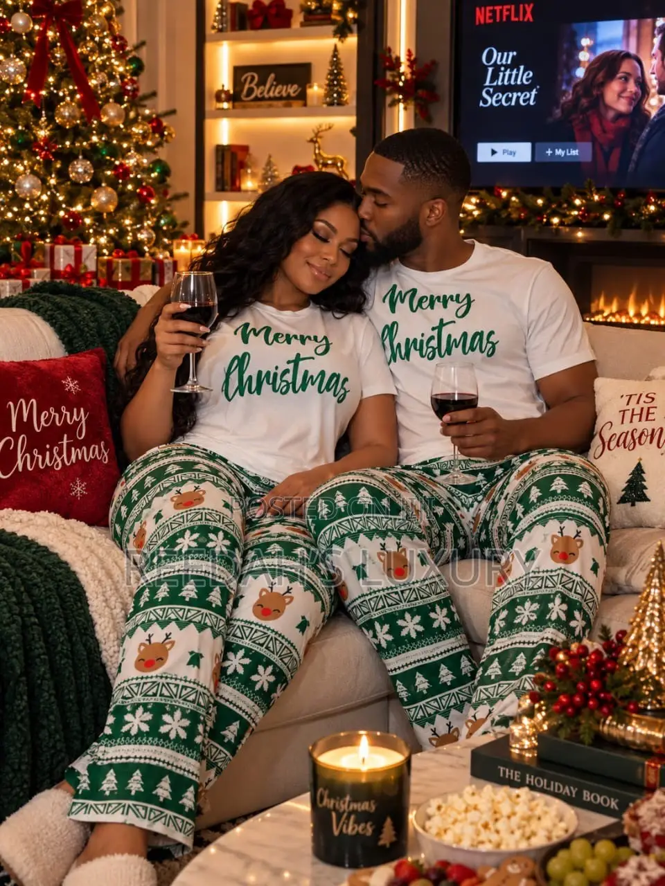 Festive Christmas Matching Couple's Pajamas