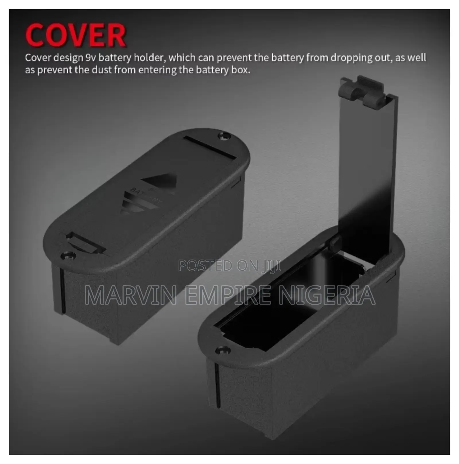 Bass Guitar 9Volt Battery Holder With Snap-on Connector Cover