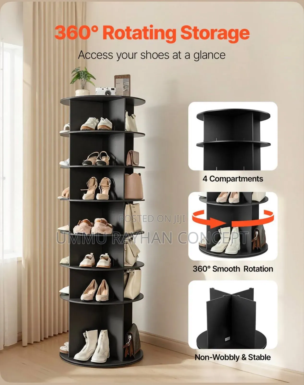 7 Layers Rotating Shoe and Bag Shelf