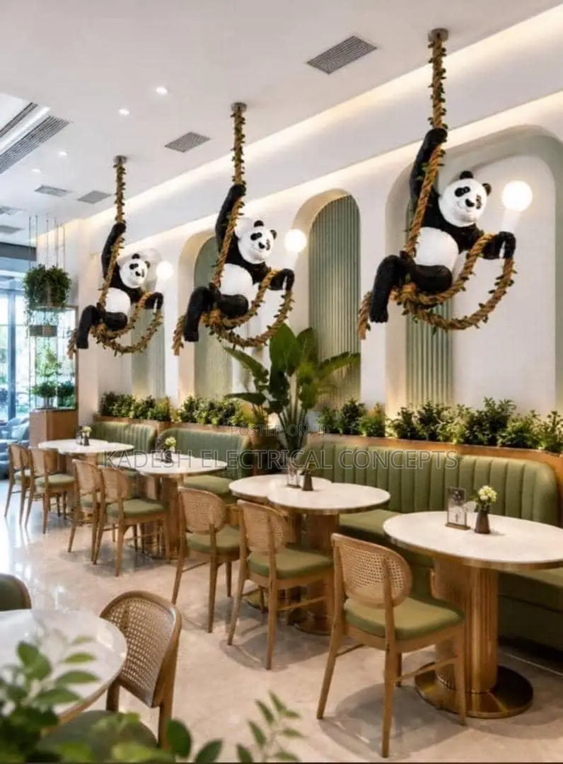 Nordic Hemp Rope Panda Chandelier Bar Restaurant Plant Light