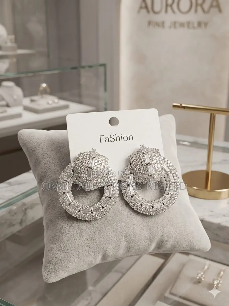 Classy Ladies’ Crystal-Encrusted Hoop Earrings With Rectangular Stone