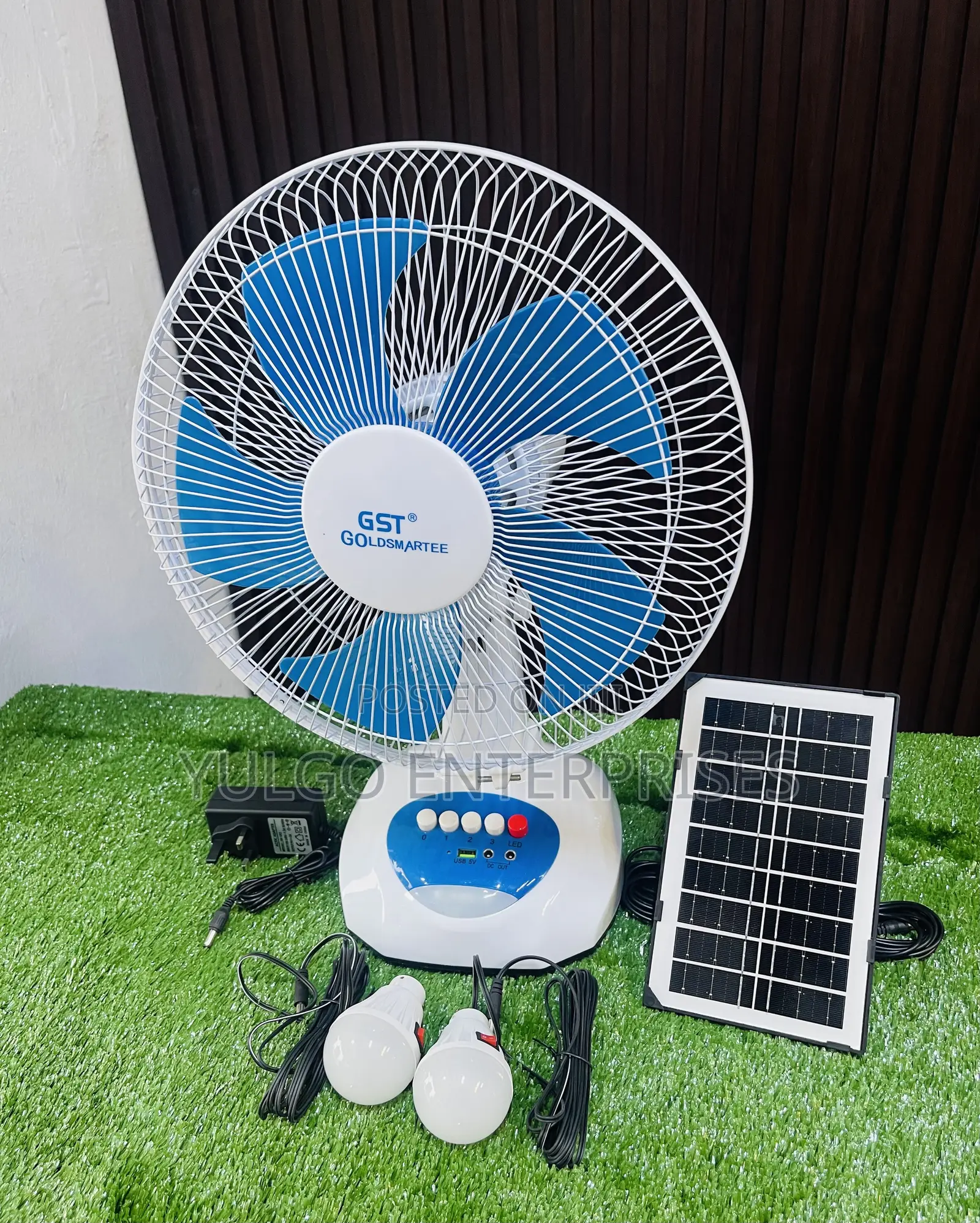 GST Solar Table Fan With Panel and Bulbs