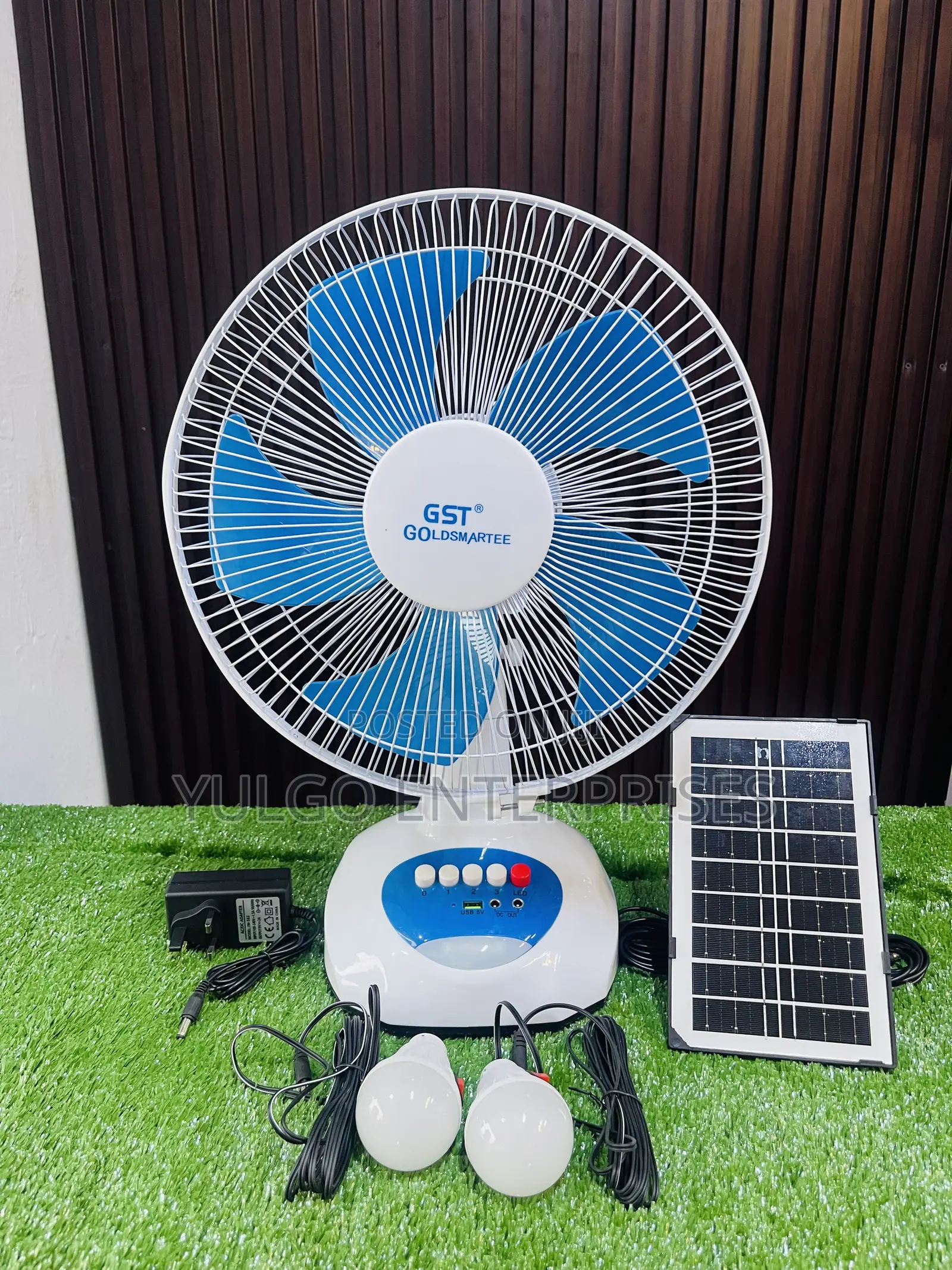 GST Solar Table Fan With Panel and Bulbs