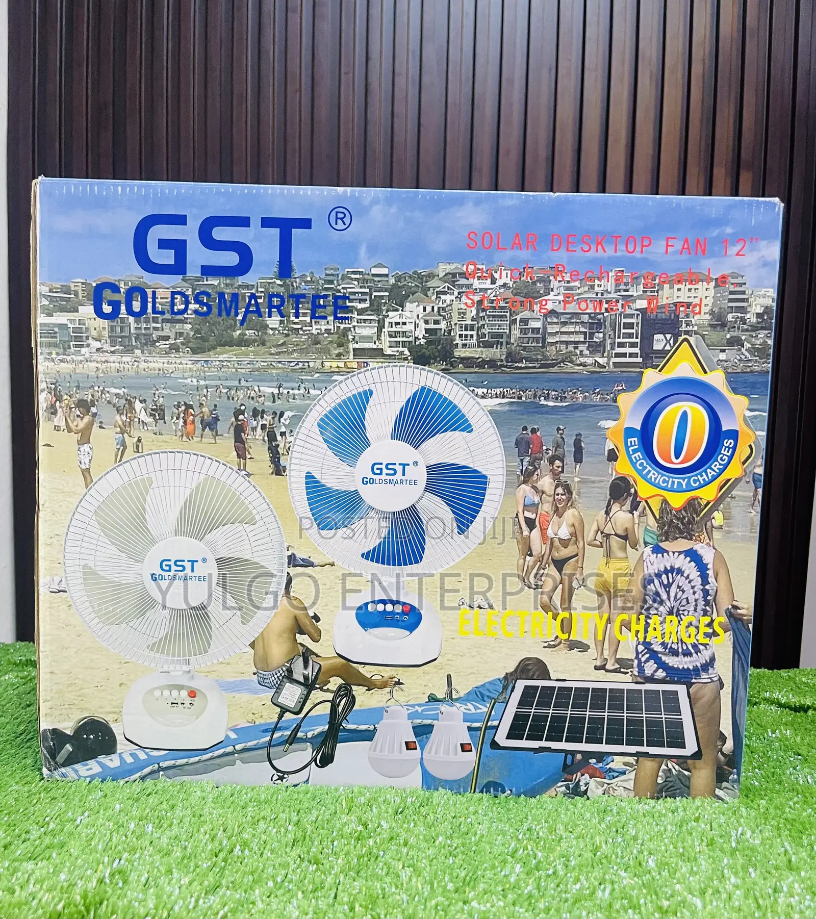 GST Solar Table Fan With Panel and Bulbs