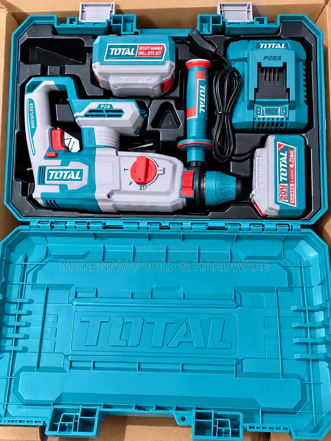 TOTAL 20V Cordless Rotary Hammer Drill Kit – Brushless + Battery