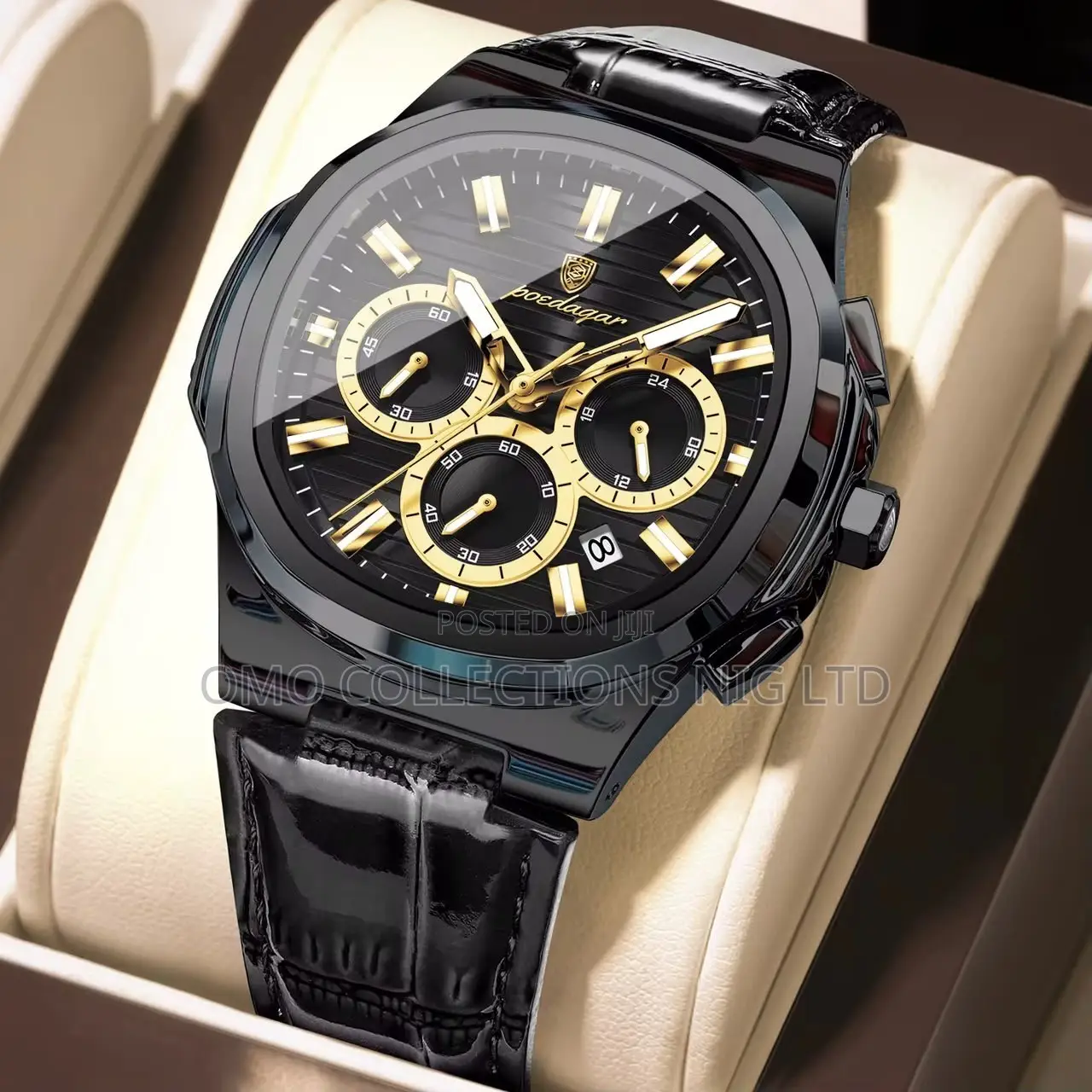 Poedagar Chronograph Men’s Leather Watch – With Box and Bag