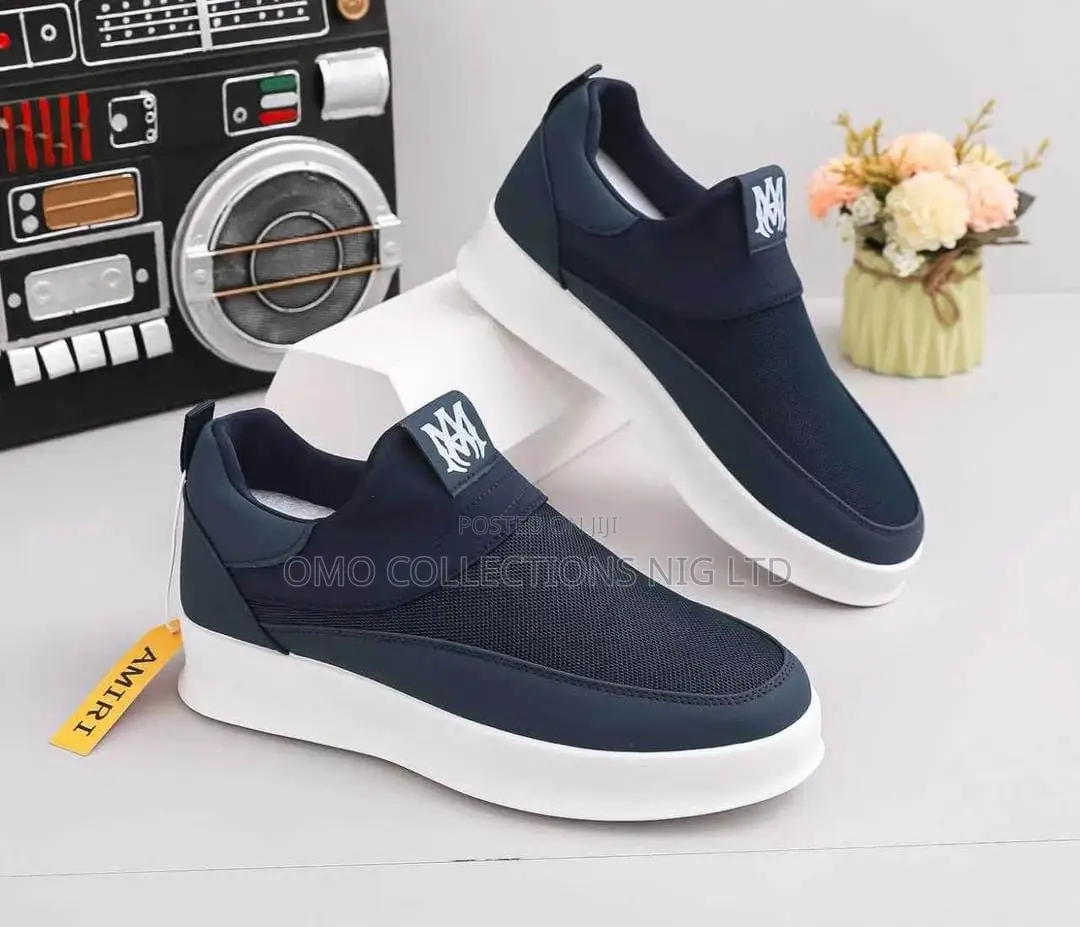 Fully Boxed Luxury AMI Men’s Slip-on Sneakers – Black, Brown Blue