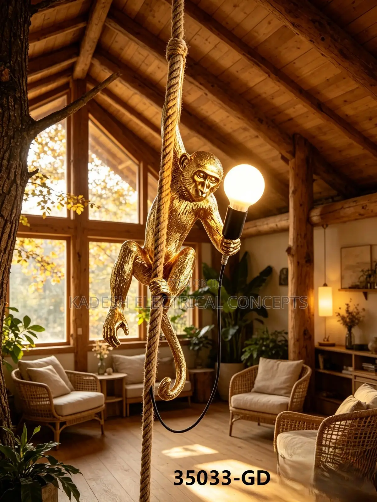 Monkey Lamp Vintage Hemp Rope Resin Pendant Lights Animal Pendant Lamp