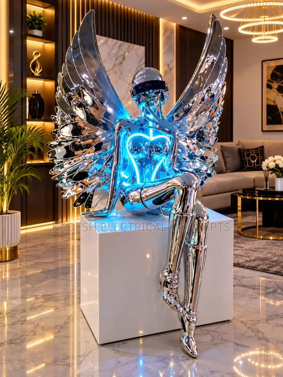 Futuristic Wings Female Statue High End Bar Nightclub Decoration