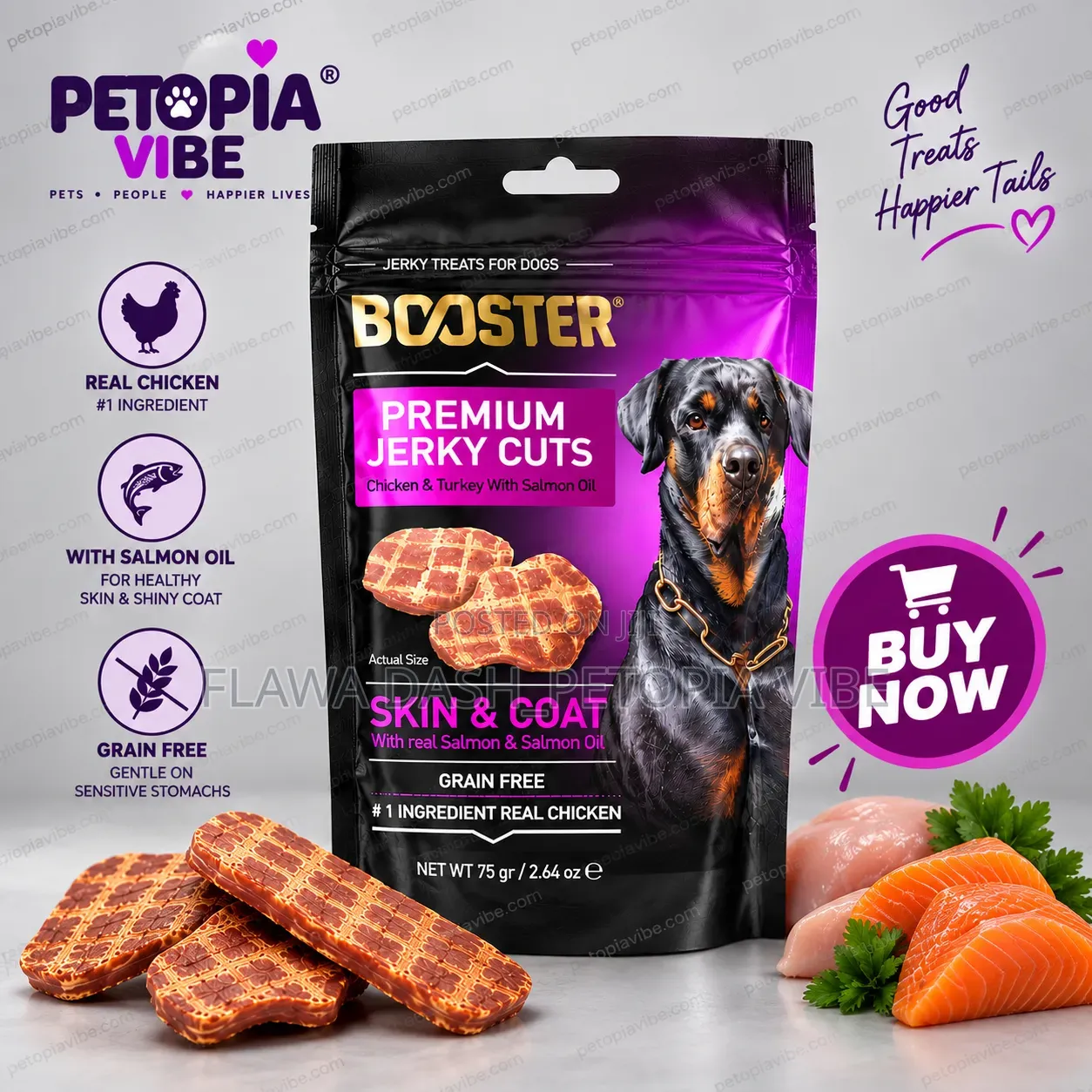 BOOSTER Premium Jerky Cuts – Skin Coat Grain Free 75g Dog Treats