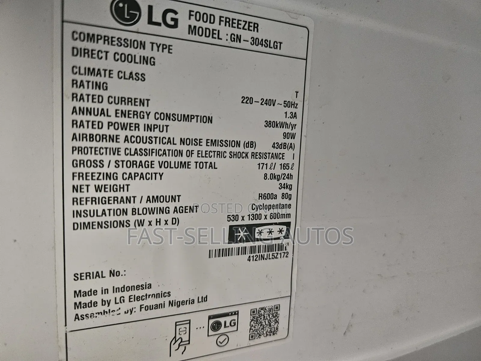 Bought New Original LG Standing Freezer
