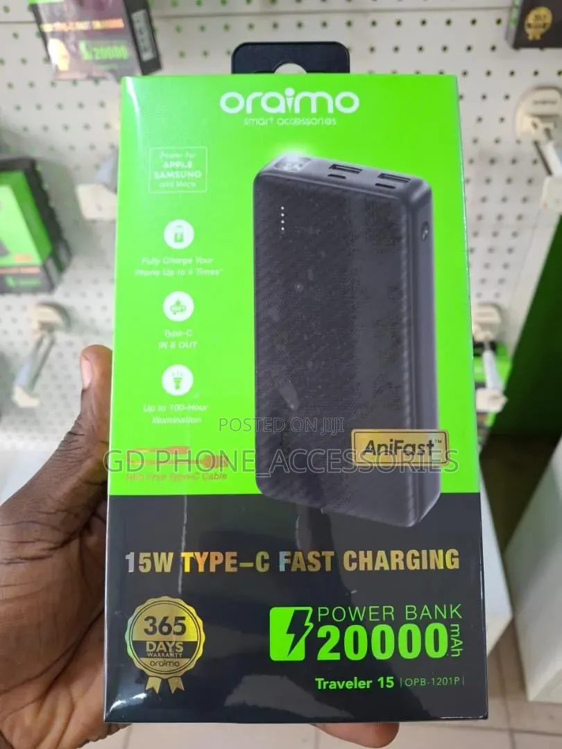 Original Oraimo 20000mAh Power Bank (15W AniFast + 100-Hr Torch)
