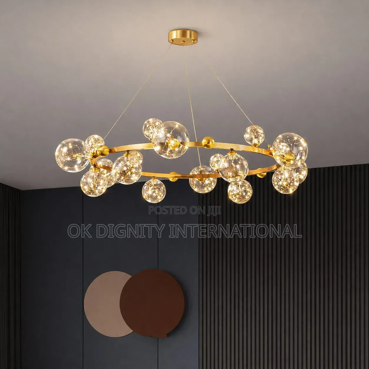 Luxury Gold Ring Glass Ball Chandelier – Modern Ceiling Light