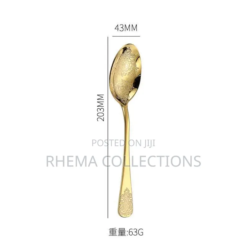 6Pcs Luxury Vintage Gold Engraved Serving Spoon