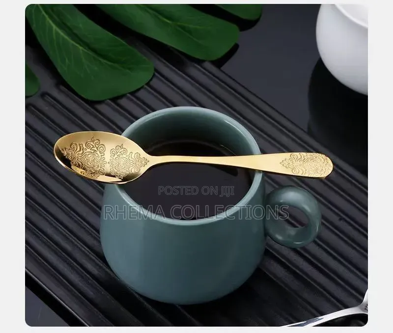 6Pcs Luxury Vintage Gold Engraved Serving Spoon