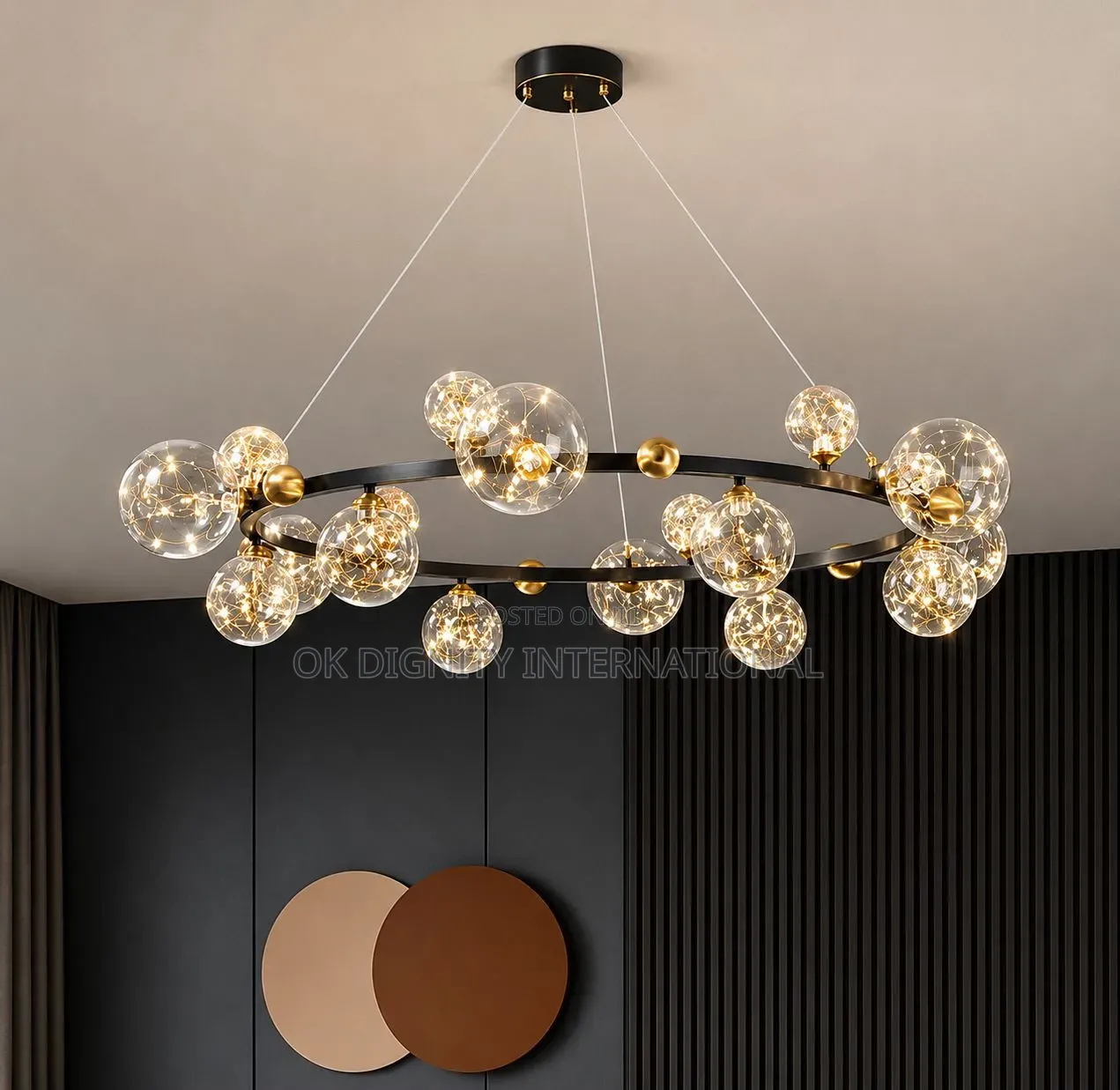 Luxury Black Ring Glass Ball Chandelier – Modern Ceiling Light