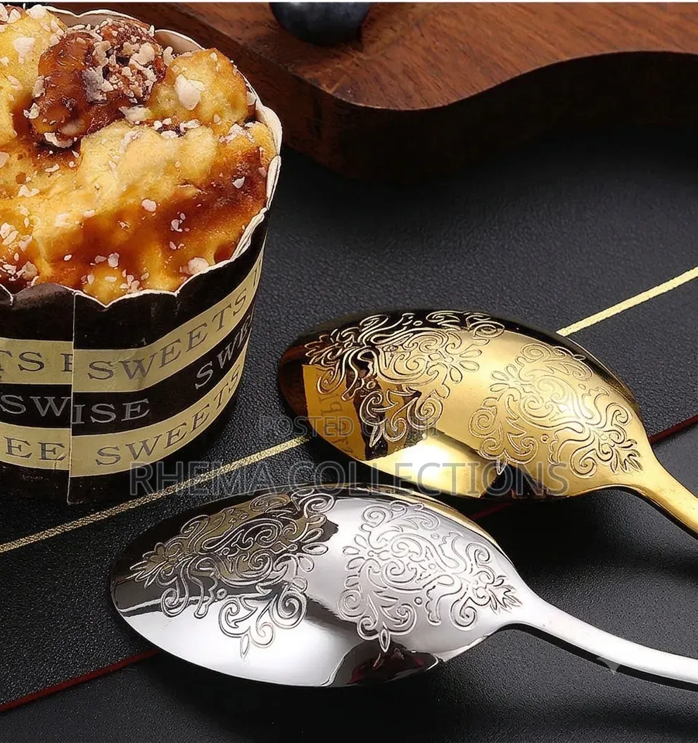 6Pcs Luxury Vintage Gold Engraved Serving Spoon