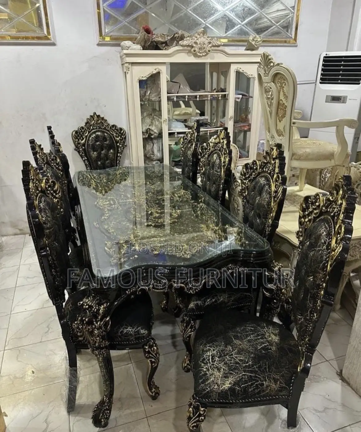 Luxury 8-Seater Royal Dining Set With an Ornate Gold-Carved Wooden