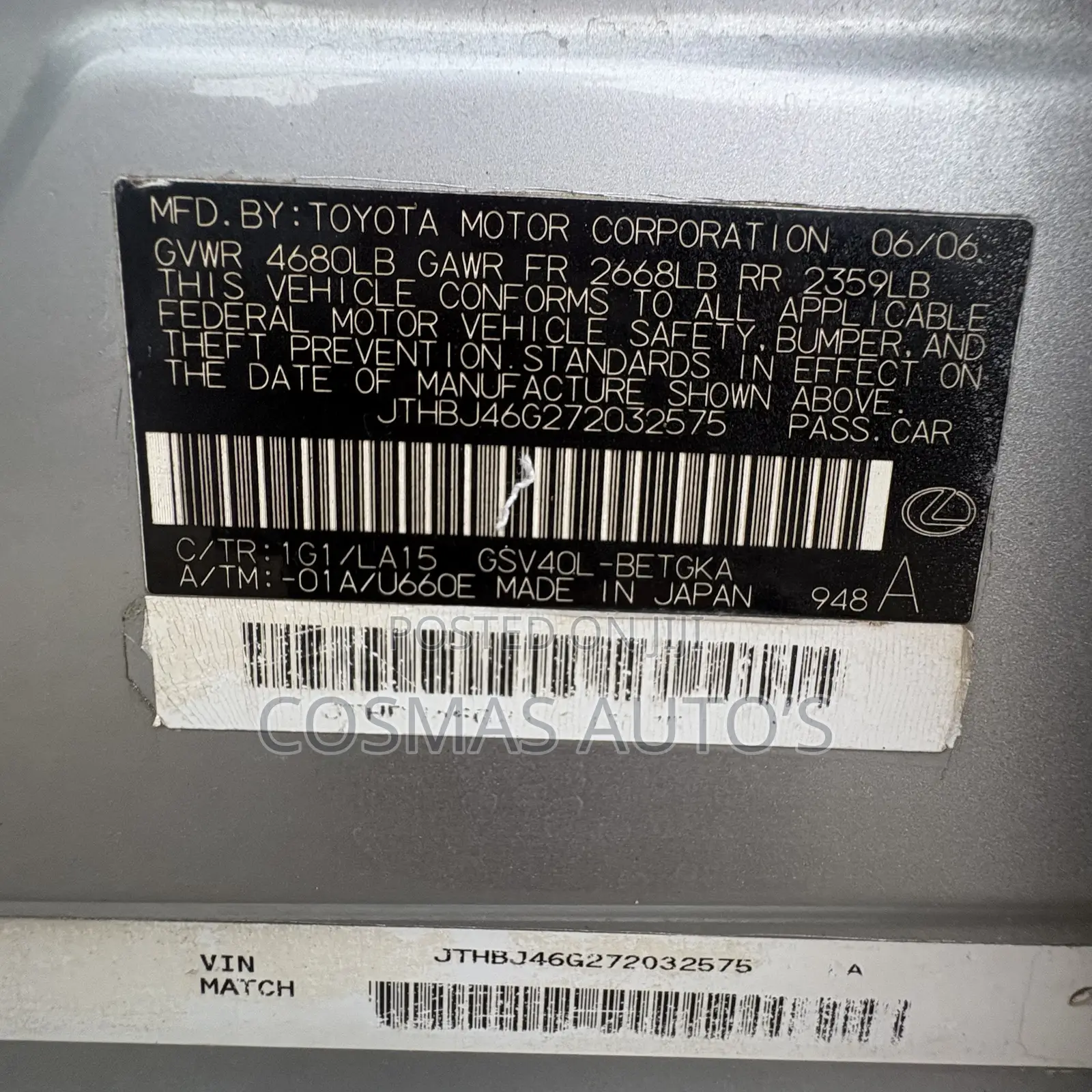 Lexus ES 350 2007 Silver