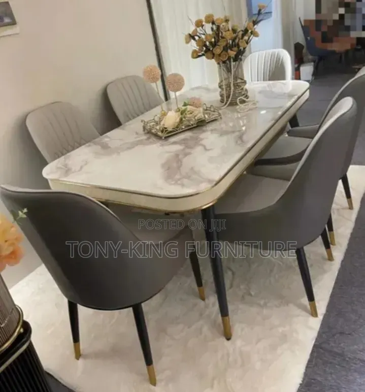 Luxury Modern 6-Seater Dining Set a White Marble-Effect Top Paired