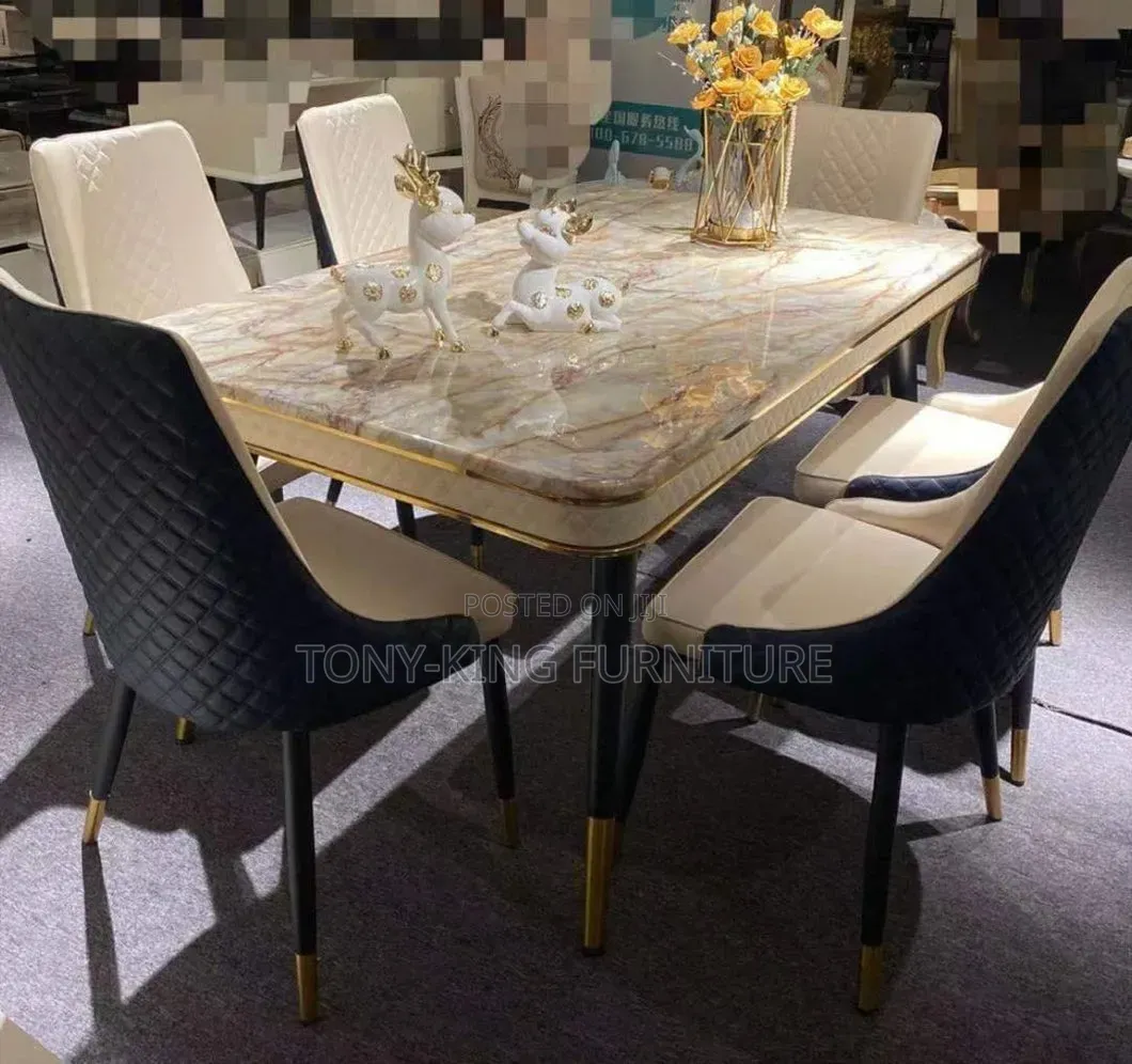 Modern 6-Seater Dining Set Featuring a White Marble Top