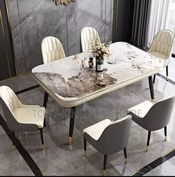 6-Seater Luxury Dining Set Featuring a White Marble Top