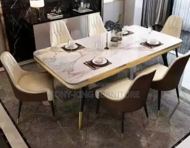 6-Seater Luxury Dining Set Featuring a White Marble Top