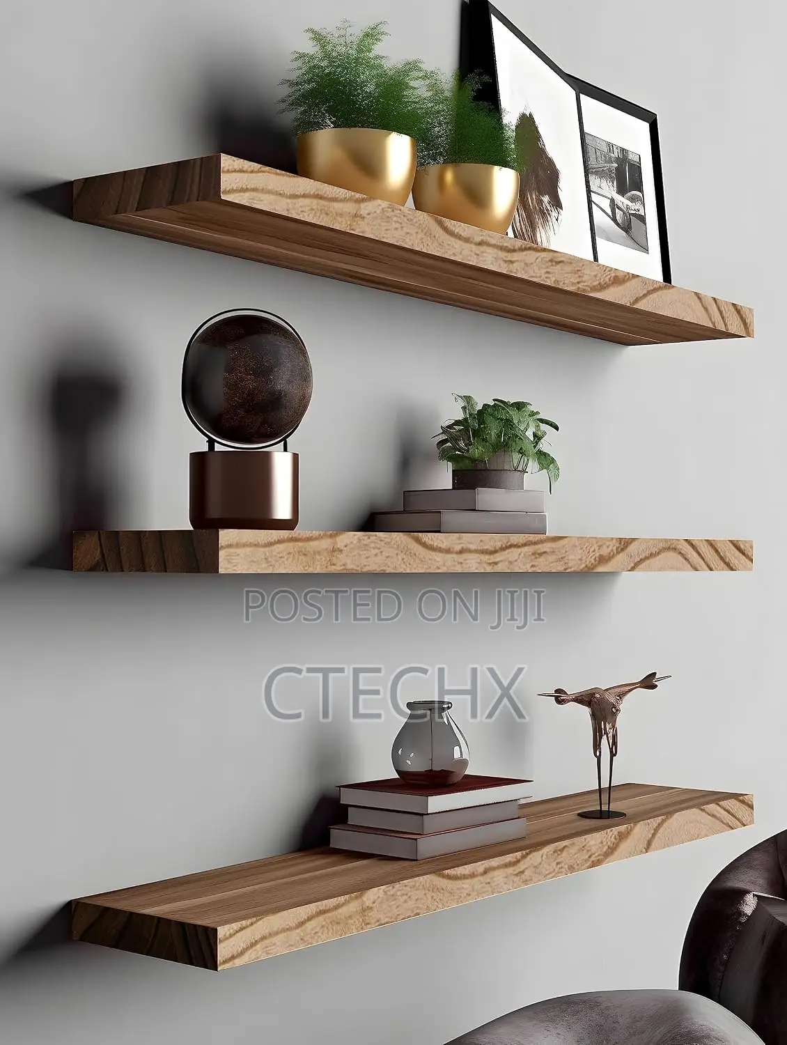 Wall Mounted Floating Shelf, Set of 4 Light Walnut 36 Inch