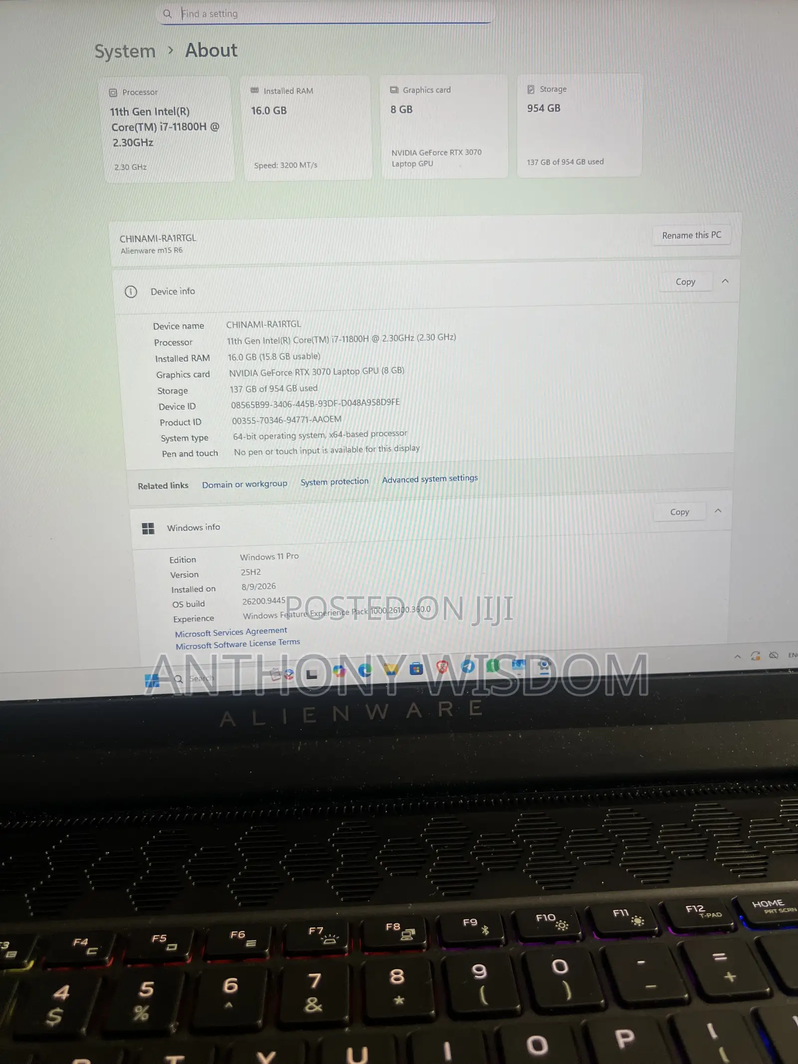 Laptop Alienware M15 R6 16GB Intel Core i7 SSD 1T