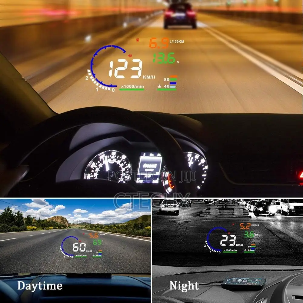 5.5 Inches A8 OBD2 Windshield HUD Head Up Display RMPH Speed Fuel Temp