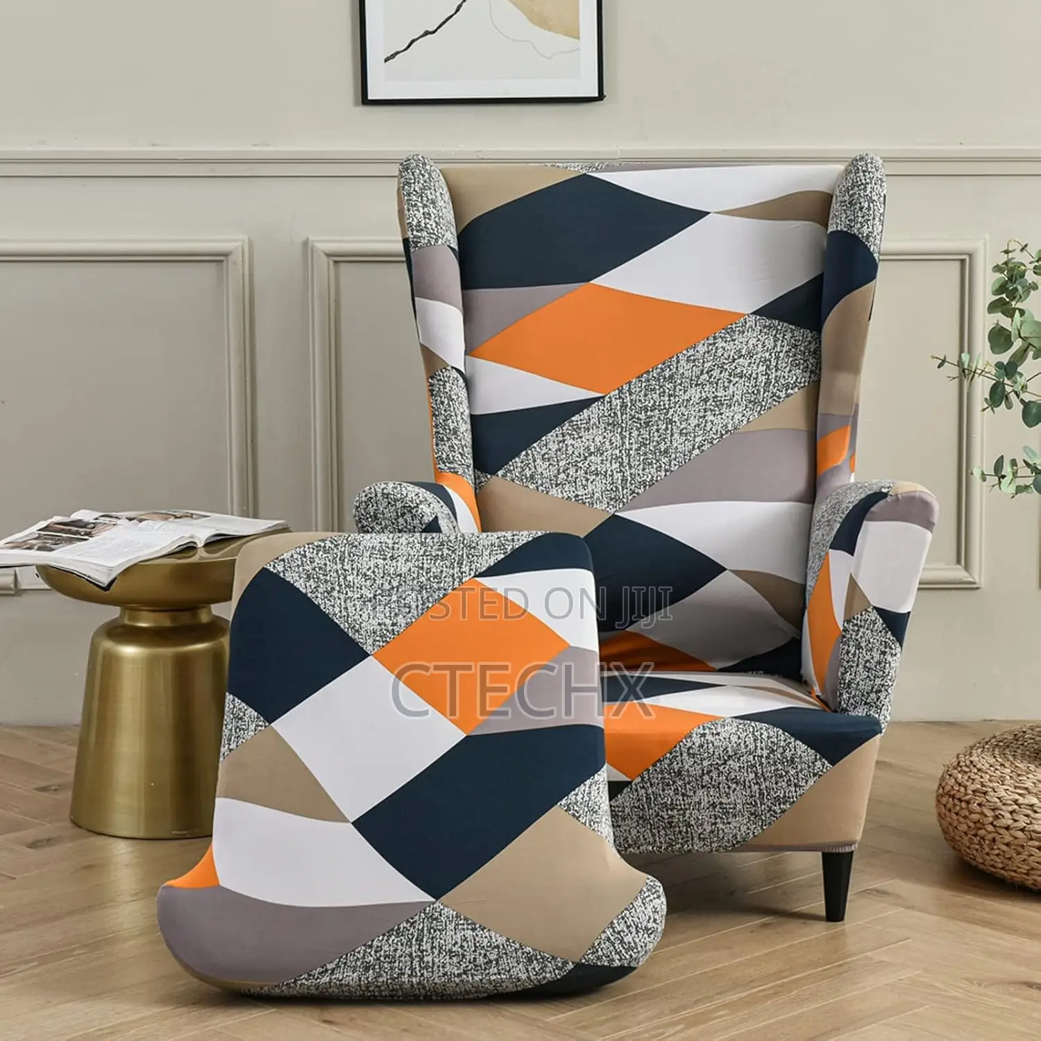MINGPINHUIUS Soft Polyester Stretch Print Wingback Chair Covers 2 Set