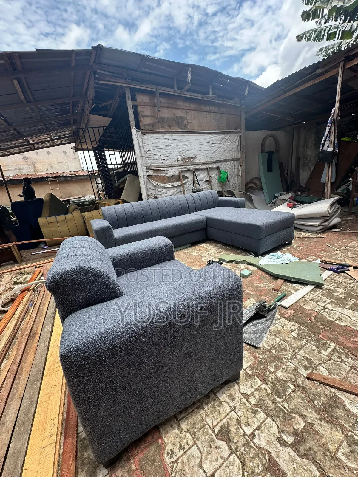 L Shape Chair and Single With Boucle Material