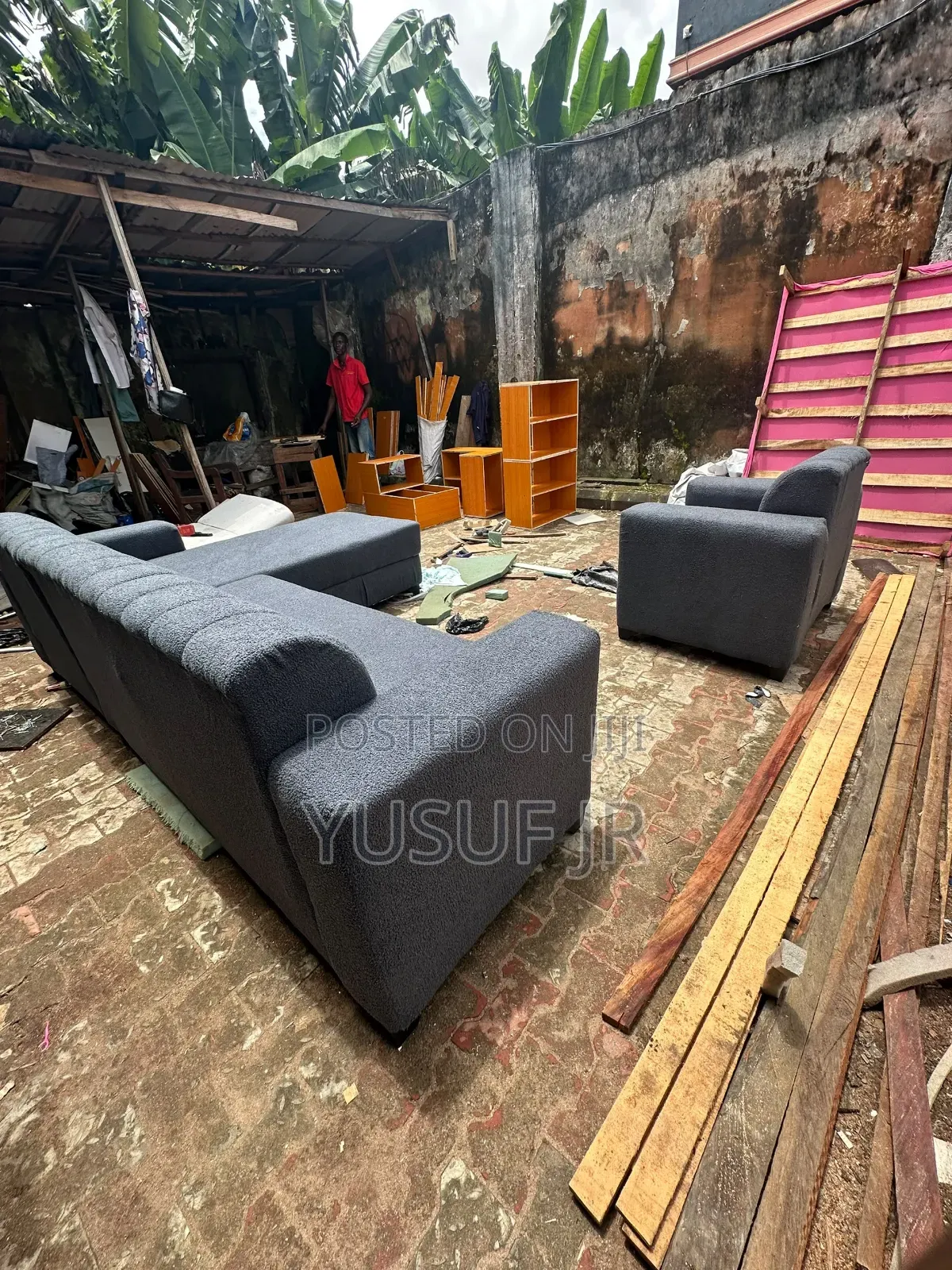 L Shape Chair and Single With Boucle Material