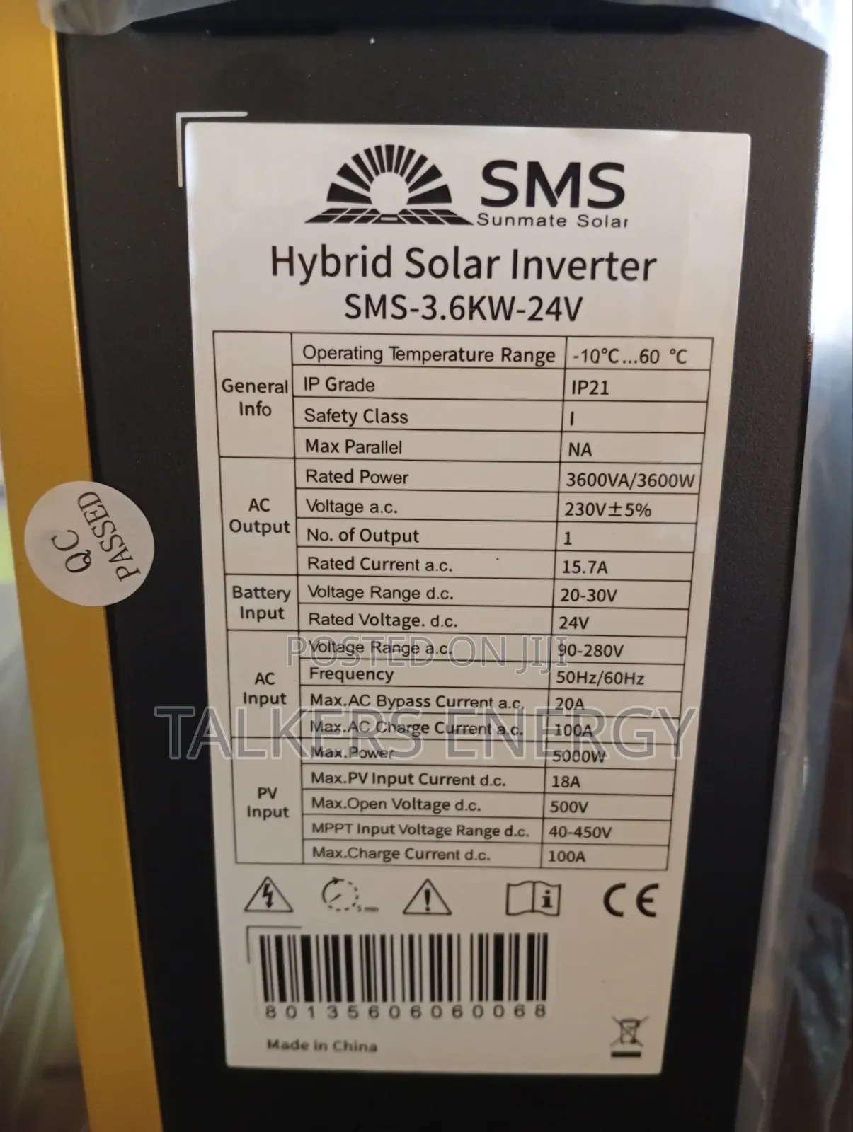 SMS Sunmate Solar 3.6KW 24V Hybrid Solar Inverter (Pure Sine Wave)