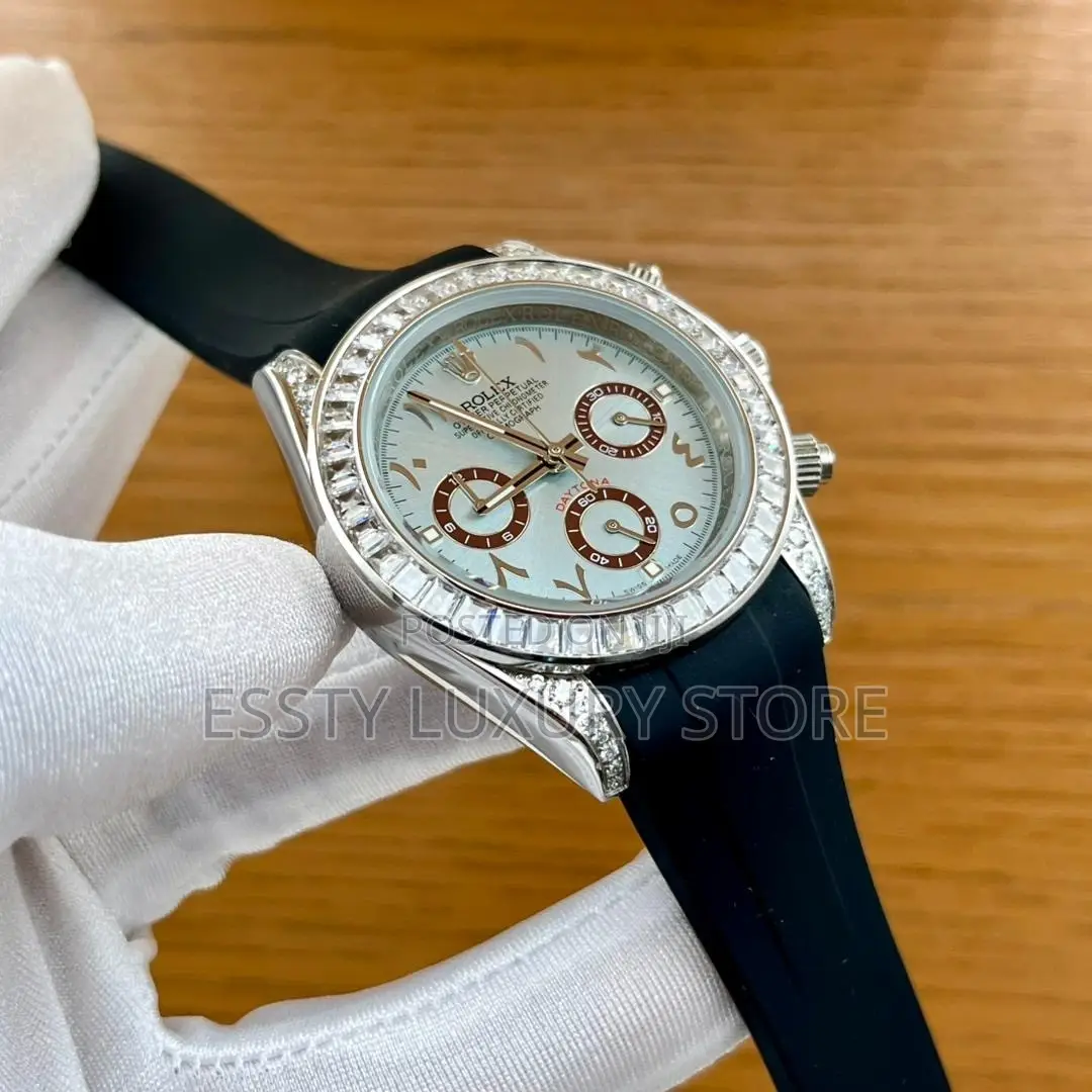 Automatic Quality Luxury Rolex Ice Headed Chrono Rubber Strap Watch