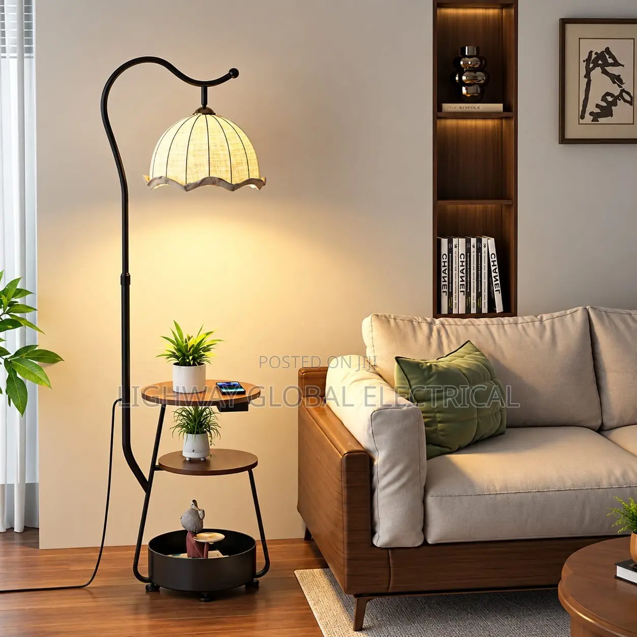 Modern Designer Floor Lamp With Wireless  USB Charging Feature.